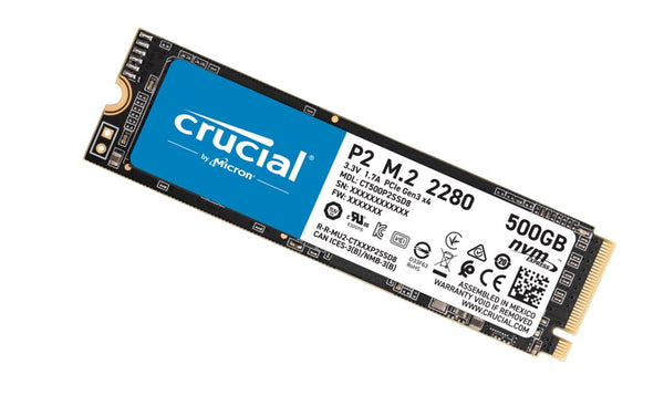 MICRON (CRUCIAL)-P P2 500GB PCIe NVMe SSD 2300/940 MB/s R/W 150TBW 1.5mil hrs MTTF Acronis True Image Cloning Software 5yrs wty MICRON