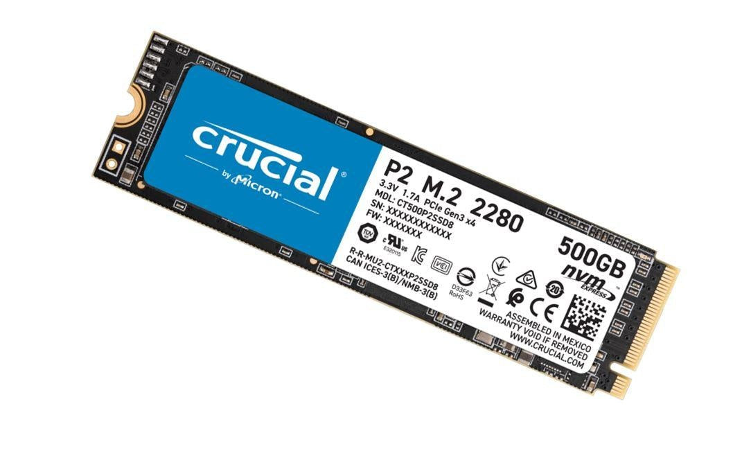 MICRON (CRUCIAL) P2 500GB M.2 (2280) NVMe PCIe SSD - QLC NAND 2300/940 MB/s 300TBW 1.5mil hrs MTBF SMART & TRIM Acronis True Image Cloning 5yrs MICRON