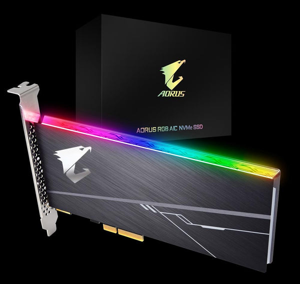 GIGABYTE AORUS AIC PCIe x4 NVMe SSD 1TB - 3480/3080 MB/s 610K/530K IOPS 3D TLC ToshiBa BiCS3 1600TBW 1024MB 1.8 Mil MTBF RGB 5yrs GIGABYTE