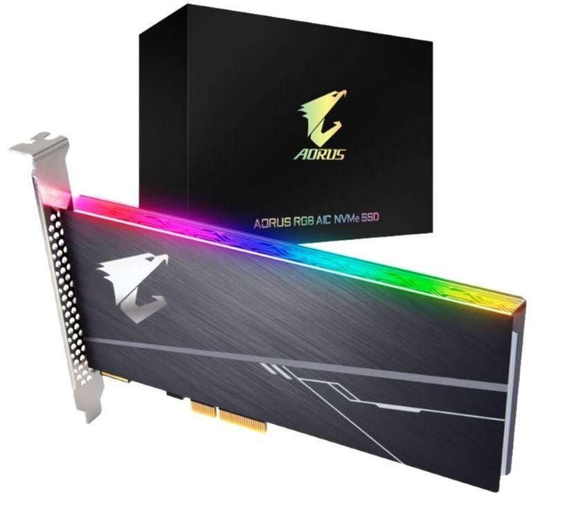 GIGABYTE AORUS AIC PCIe x4 NVMe SSD 512GB - 3480/2100 MB/s 360/510K IOPS 3D TLC ToshiBa BiCS3 800TBW 512MB 1.8 Mil MTBF RGB 5yrs GIGABYTE