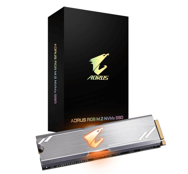 GIGABYTE AORUS RGB M.2 PCIe NVMe SSD 512GB - 3480/2000 MB/s 360K/440K IOPS 3D NAND TLC Heatsink 1.8 Mil MTBF 5yrs Wty TRIM SMART AES 256 GIGABYTE