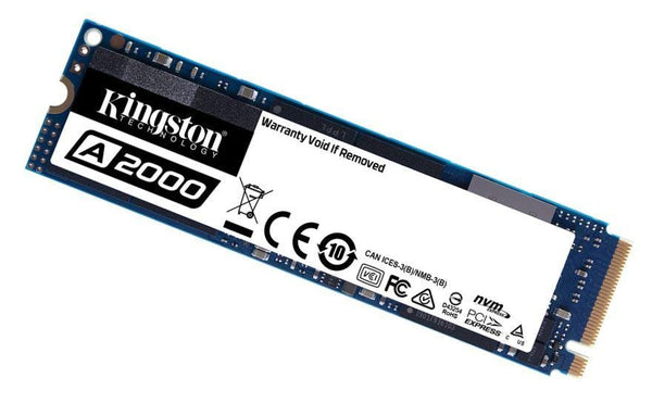 KINGSTON A2000 1TB M.2 NVMe PCIe SSD - 3D NAND 2000/1100MB/s 150/180K IOPS 150TBW XTS-AES 256-bit Encryption 2M hrs MTBF 5yr wty KINGSTON