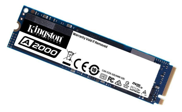 KINGSTON A2000 250GB M.2 NVMe PCIe SSD - 3D NAND 2000/1100MB/s 150/180K IOPS 150TBW XTS-AES 256-bit Encryption 2M hrs MTBF 5yr wty KINGSTON