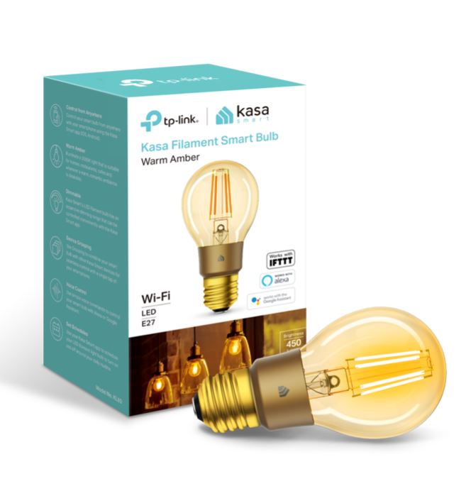 TP-Link KL60 Kasa Filament Smart Bulb, Warm Amber, Edison Screw, Dimmable, No Hub Required, Voice Control, 2000K, 5kWh/1000h, 2.4 GHz, 2 Year Warranty TP-LINK