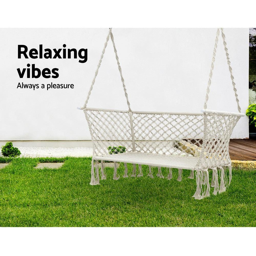Gardeon Camping Hammock Chair Patio 2 Person Swing Hammocks Double Portable Cream Deals499