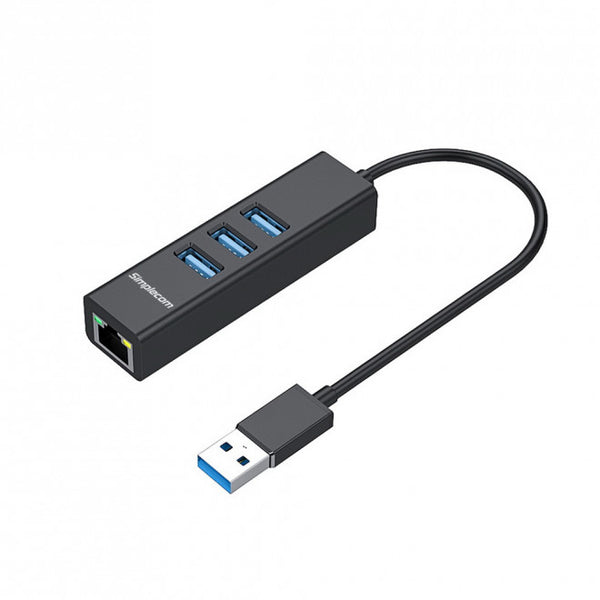 SIMPLECOM CHN420 Black Aluminium 3 Port SuperSpeed USB HUB with Gigabit Ethernet Adapter - CBAT-USBCLAN SIMPLECOM