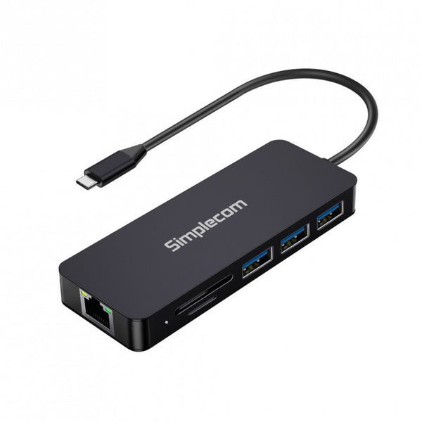 SIMPLECOM CHN580 USB-C SuperSpeed 8-in-1 Multiport Hub Adapter Dock, 1x Gigabit Ethernet, 4K HDMI Output, 3, USB-A Ports, USB-C PD Charging SIMPLECOM