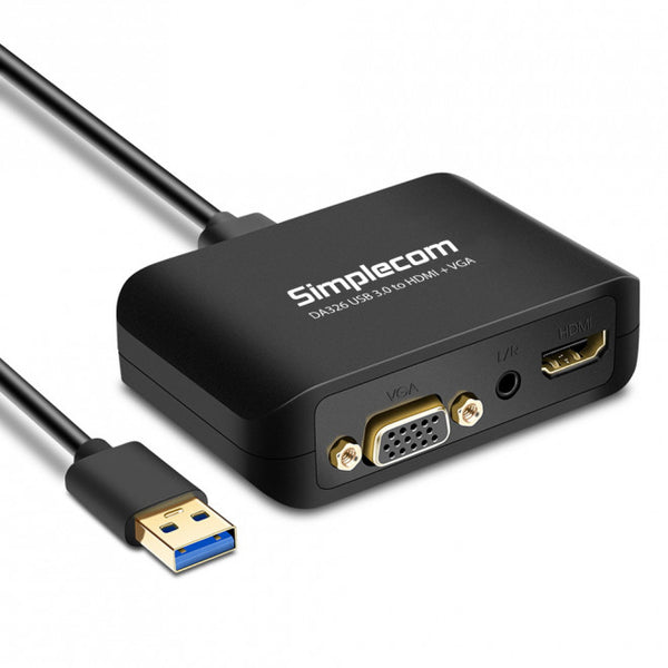 SIMPLECOM DA326 USB 3.0 to HDMI + VGA Video Adapter with 3.5mm Audio Full HD 1080p - Works With NUCs SIMPLECOM