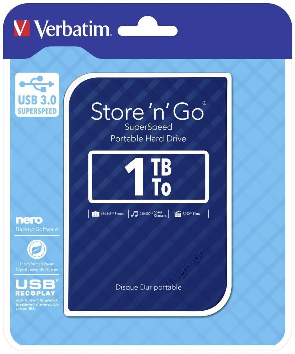 VERBATIM 1TB 2.5' USB 3.0 Blue Store'n'Go HDD Grid Design VERBATIM