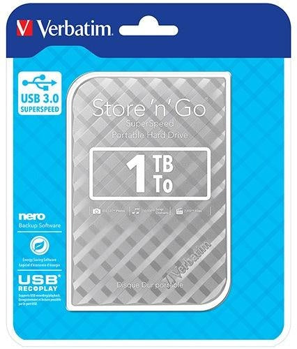 VERBATIM 1TB 2.5' USB 3.0 Silver. Store'n'Go HDD Grid Design VERBATIM
