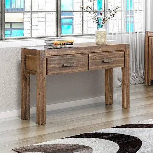 Hall Table 2 Storage Drawers Solid Acacia Wooden Frame Hallway in Chocolate Color Deals499