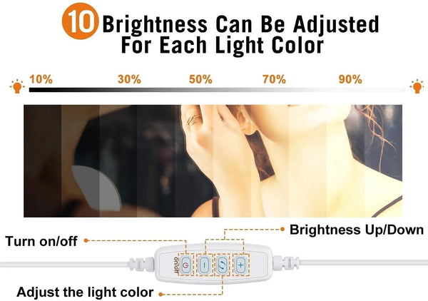 Hollywood Vanity Style LED Makeup Lights Mirror with 3 Color Modes Lights with 10 Dimmable Bulbs (Mirror Not Include) Deals499