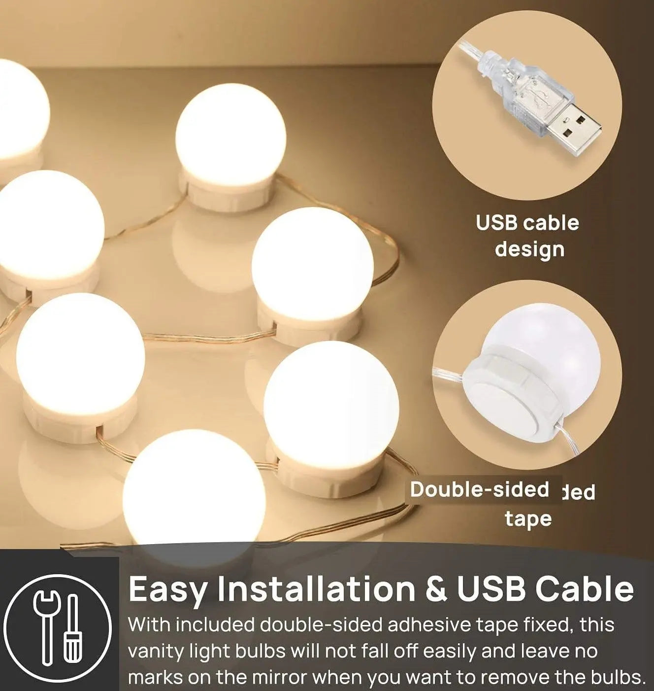 Hollywood Vanity Style LED Makeup Lights Mirror with 3 Color Modes Lights with 10 Dimmable Bulbs (Mirror Not Include) Deals499