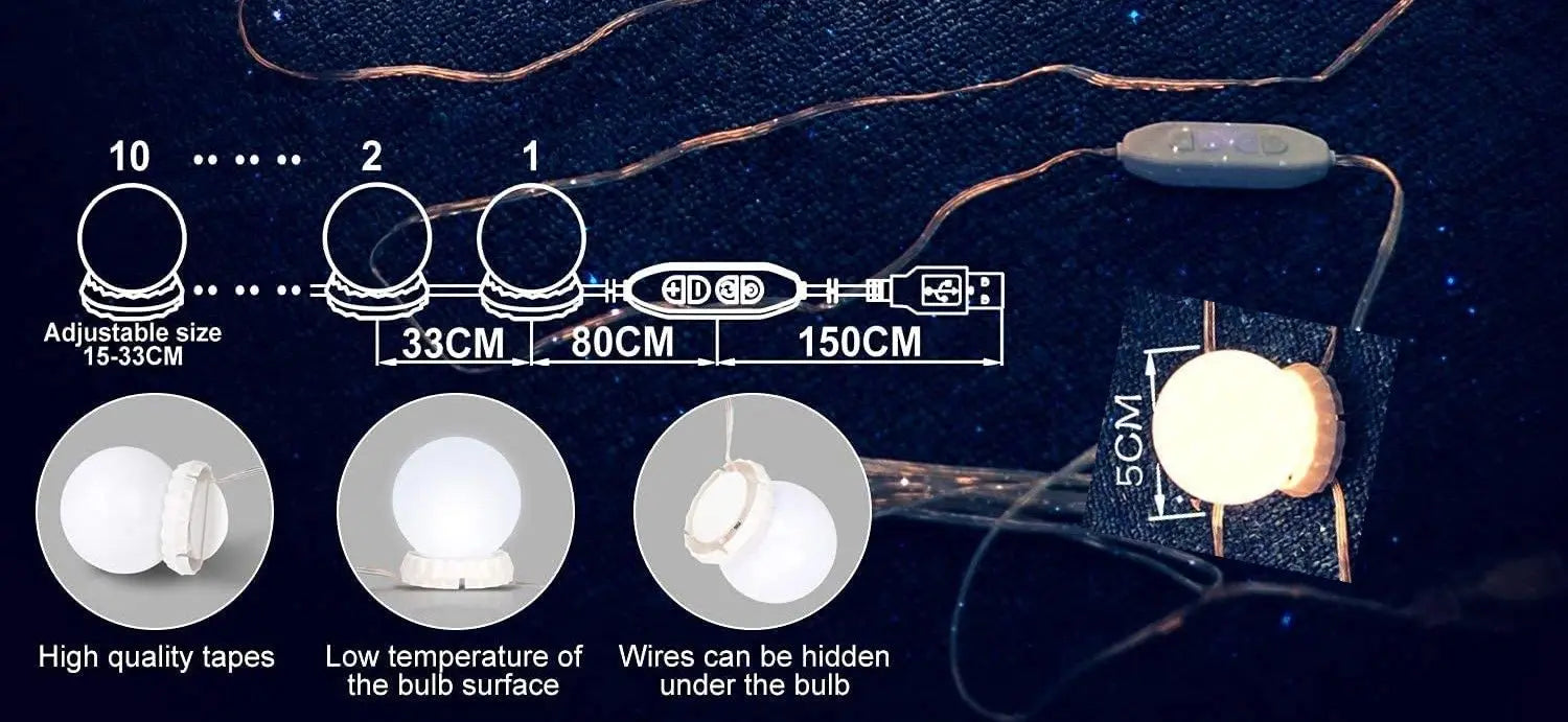 Hollywood Vanity Style LED Makeup Lights Mirror with 3 Color Modes Lights with 10 Dimmable Bulbs (Mirror Not Include) Deals499