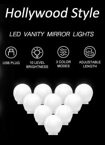 Hollywood Vanity Style LED Makeup Lights Mirror with 3 Color Modes Lights with 10 Dimmable Bulbs (Mirror Not Include) Deals499