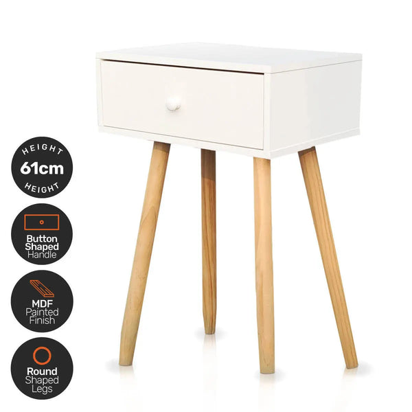 Home Master 1 Drawer Side Table Sleek Modern &amp; Stylish Neutral Design 61cm Deals499