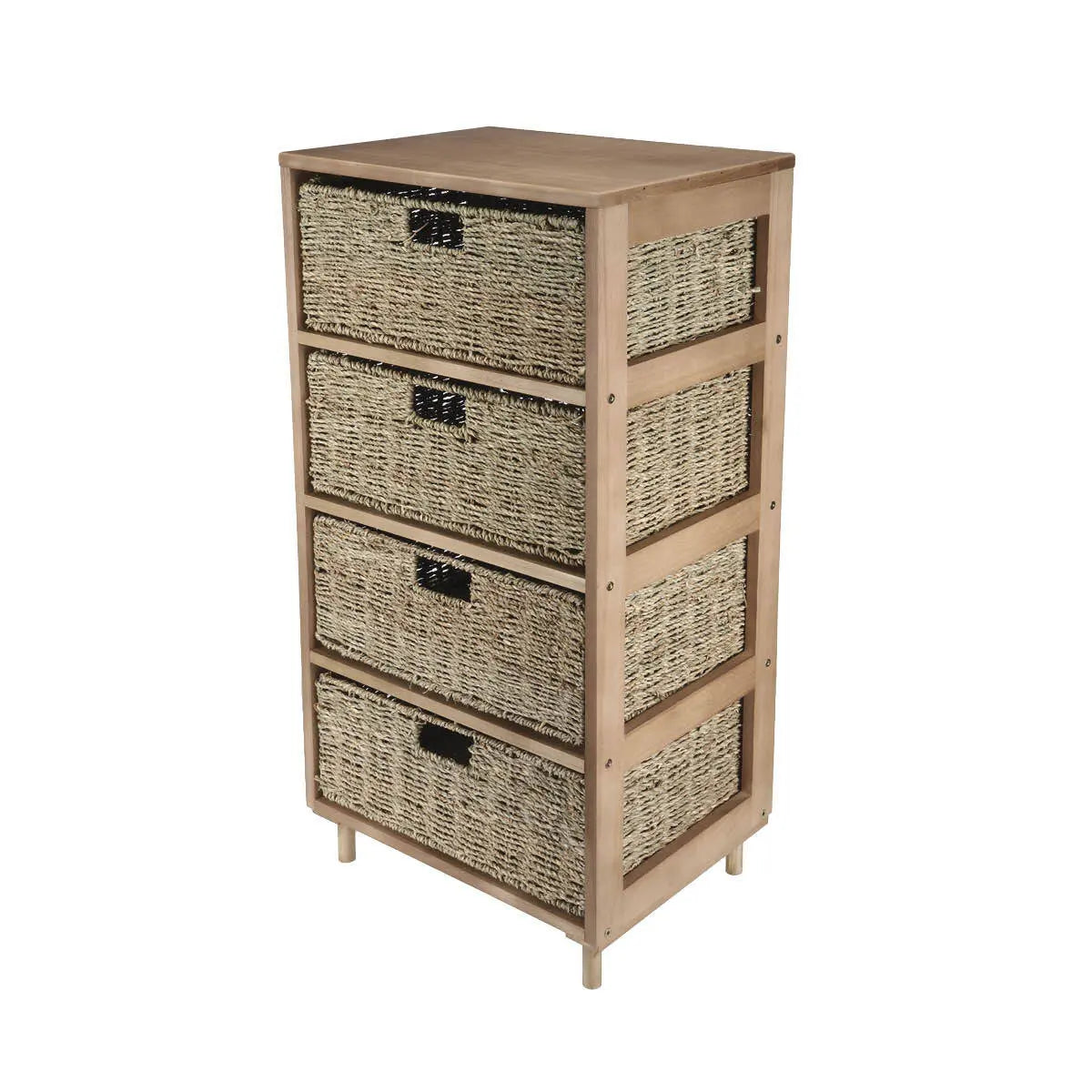 Home Master 4 Drawer Natural Seagrass Wooden Storage Chest Stylish 85cm Deals499