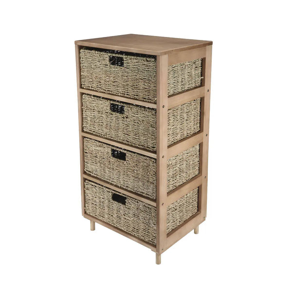 Home Master 4 Drawer Natural Seagrass Wooden Storage Chest Stylish 85cm Deals499