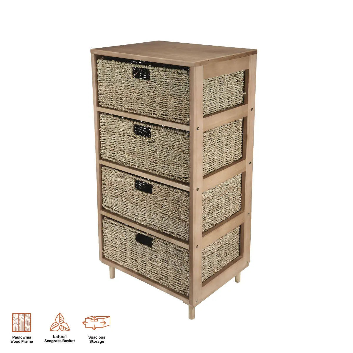Home Master 4 Drawer Natural Seagrass Wooden Storage Chest Stylish 85cm Deals499