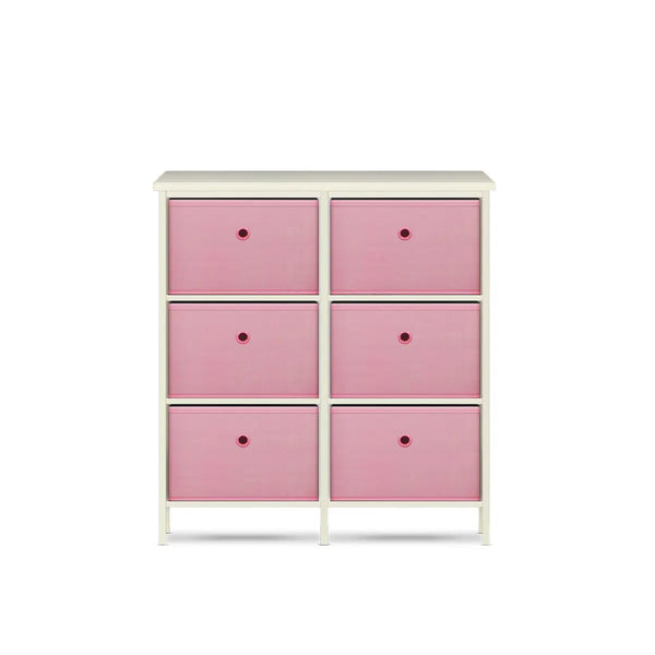 Home Master 6 Drawer Pine Wood Storage Chest Pink Fabric Baskets 70 x 80cm Deals499