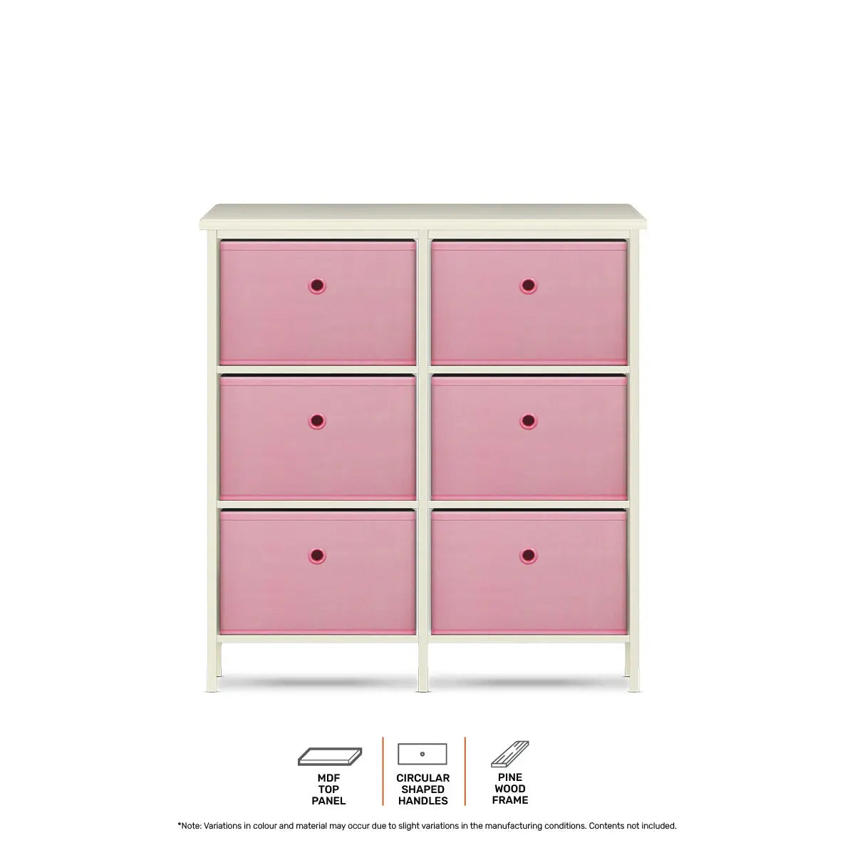 Home Master 6 Drawer Pine Wood Storage Chest Pink Fabric Baskets 70 x 80cm Deals499