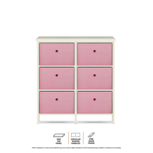 Home Master 6 Drawer Pine Wood Storage Chest Pink Fabric Baskets 70 x 80cm Deals499