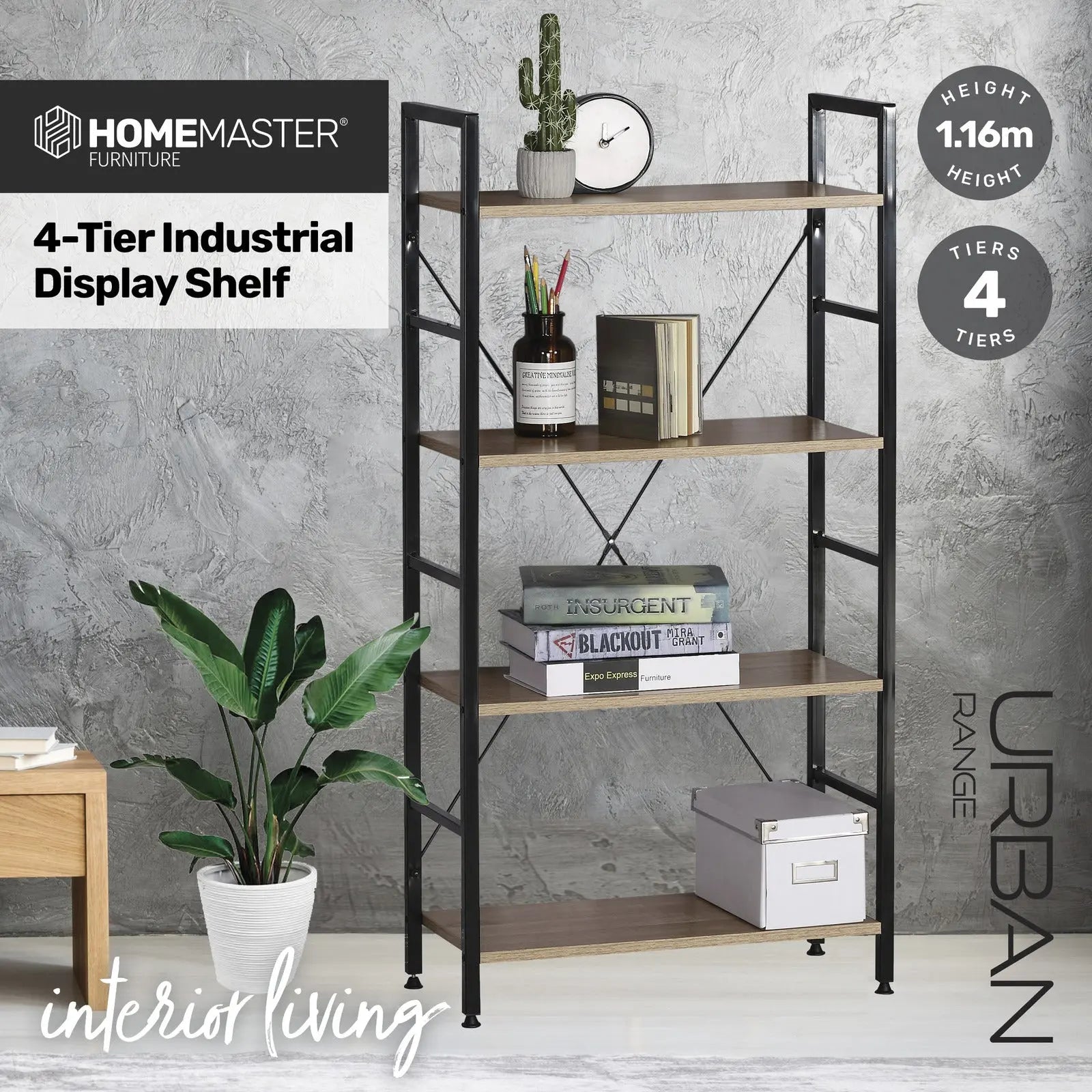 Home Master Display Shelf 4 Tier Sleek Modern Industrial Design 1.16m Deals499