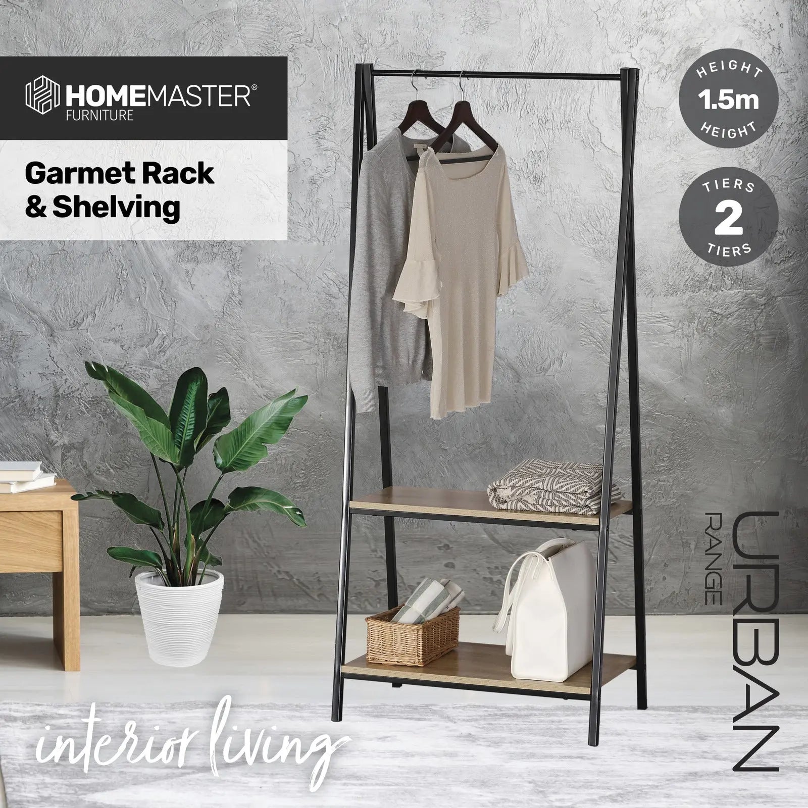 Home Master Garment Rack & Shelving 2 Tier Sleek Stylish Modern Design 1.5m Deals499