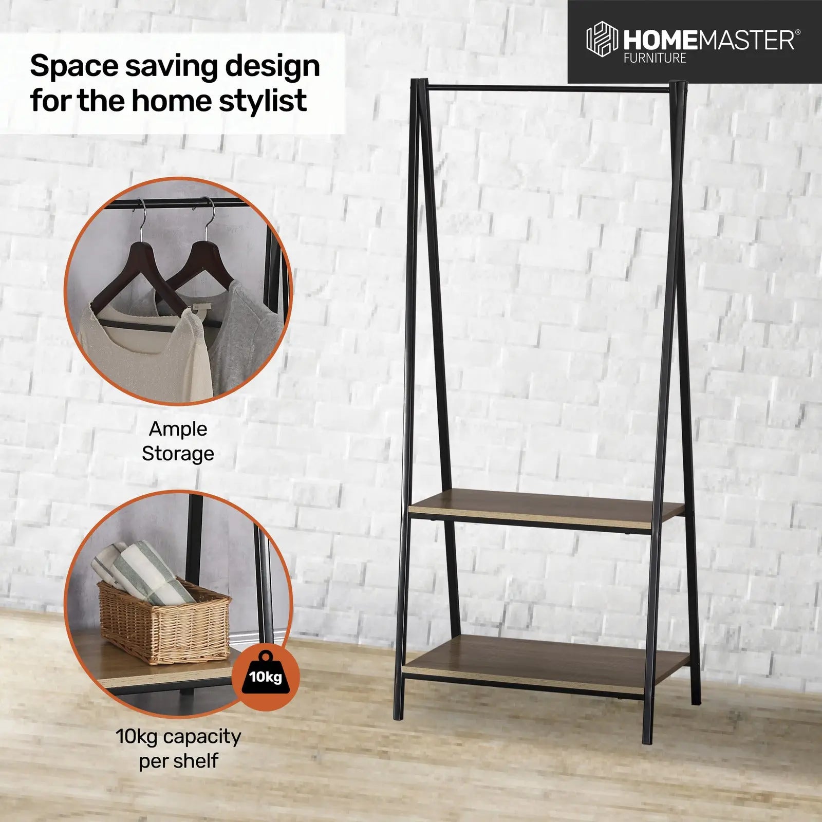 Home Master Garment Rack & Shelving 2 Tier Sleek Stylish Modern Design 1.5m Deals499
