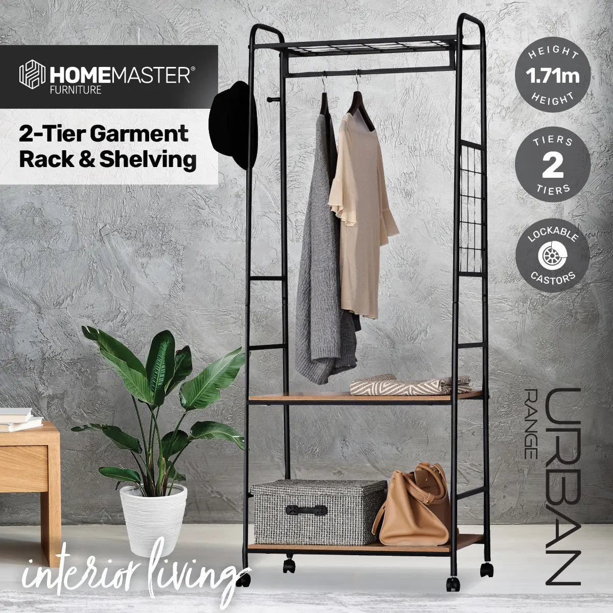Home Master Garment Rack & Shelving 2 Tier Sleek Stylish Modern Design 1.71m Deals499