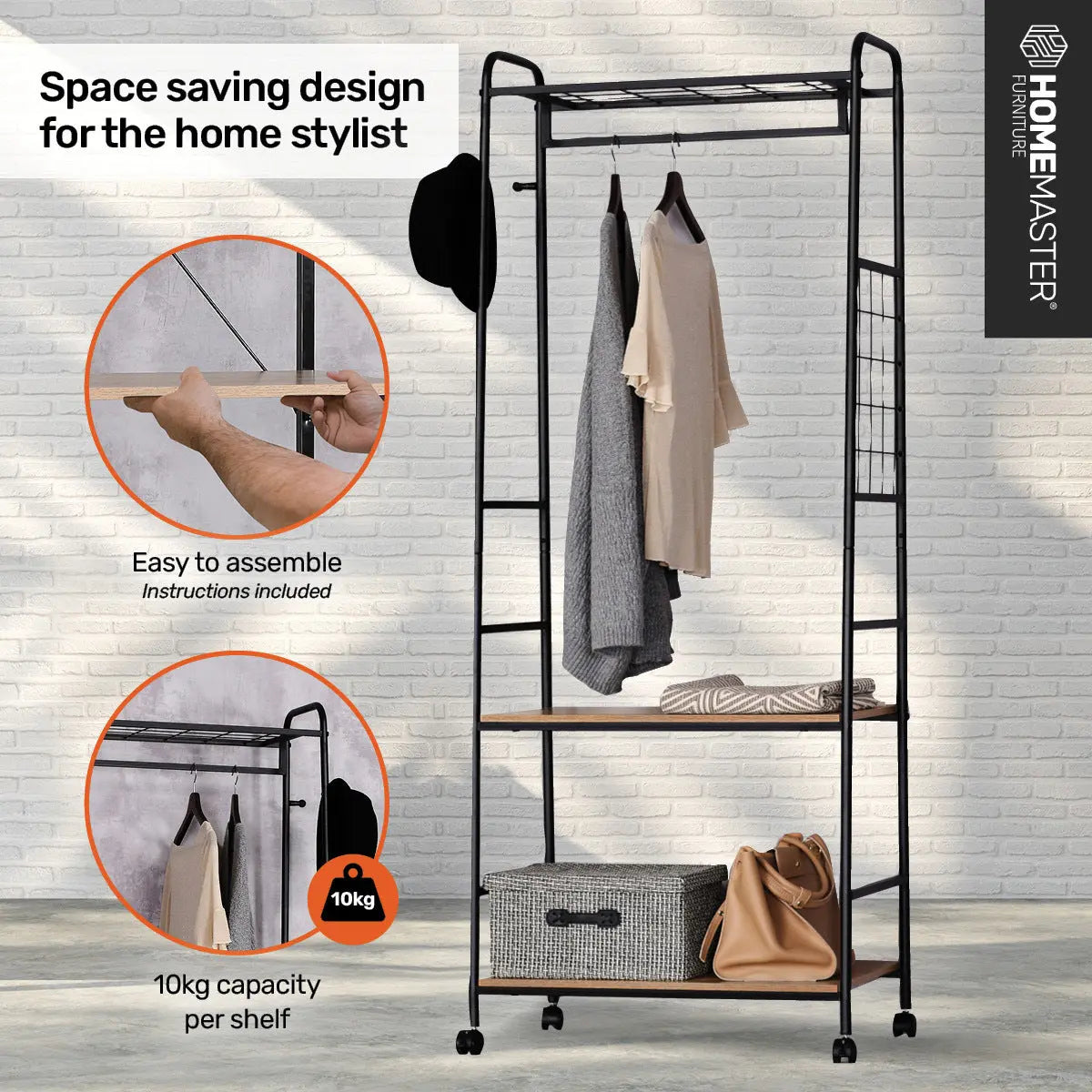 Home Master Garment Rack & Shelving 2 Tier Sleek Stylish Modern Design 1.71m Deals499