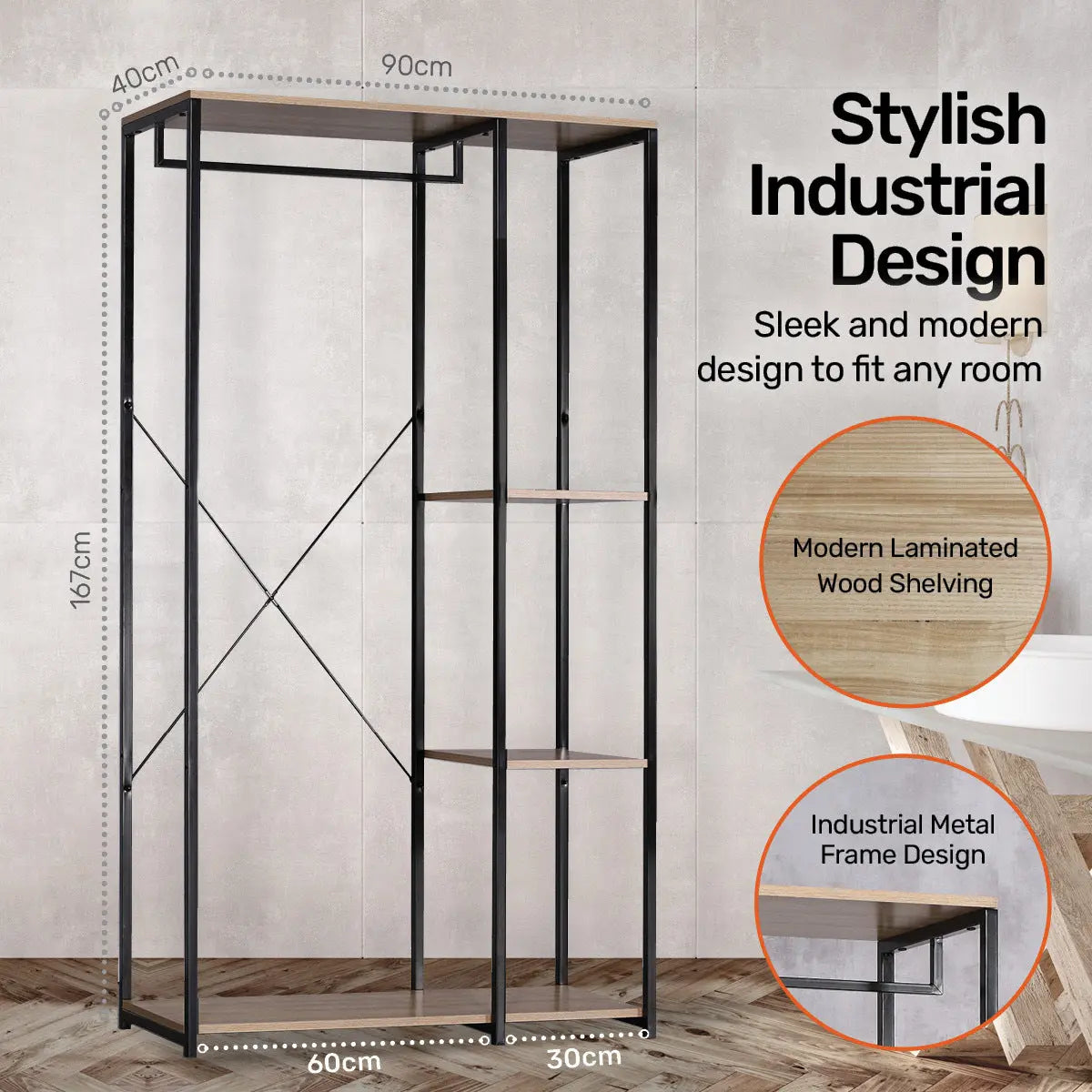 Home Master Garment Rack & Shelving 3 Tier Sleek Stylish Modern Design 1.67m Deals499