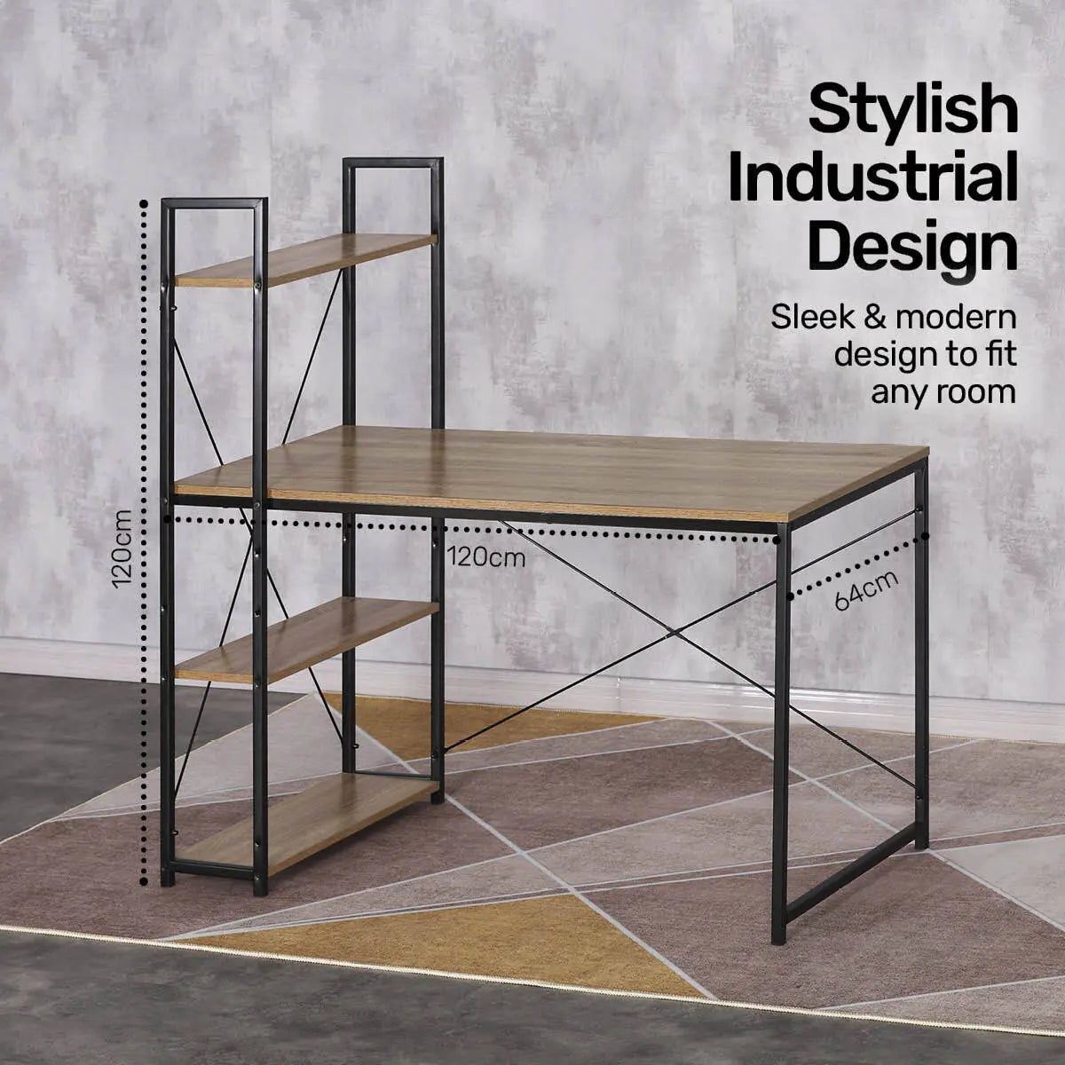 Home Master Office Desk & Storage Shelves Unique Stylish Modern Design 1.2m Deals499