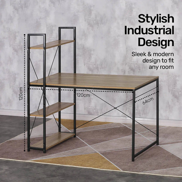 Home Master Office Desk &amp; Storage Shelves Unique Stylish Modern Design 1.2m Deals499