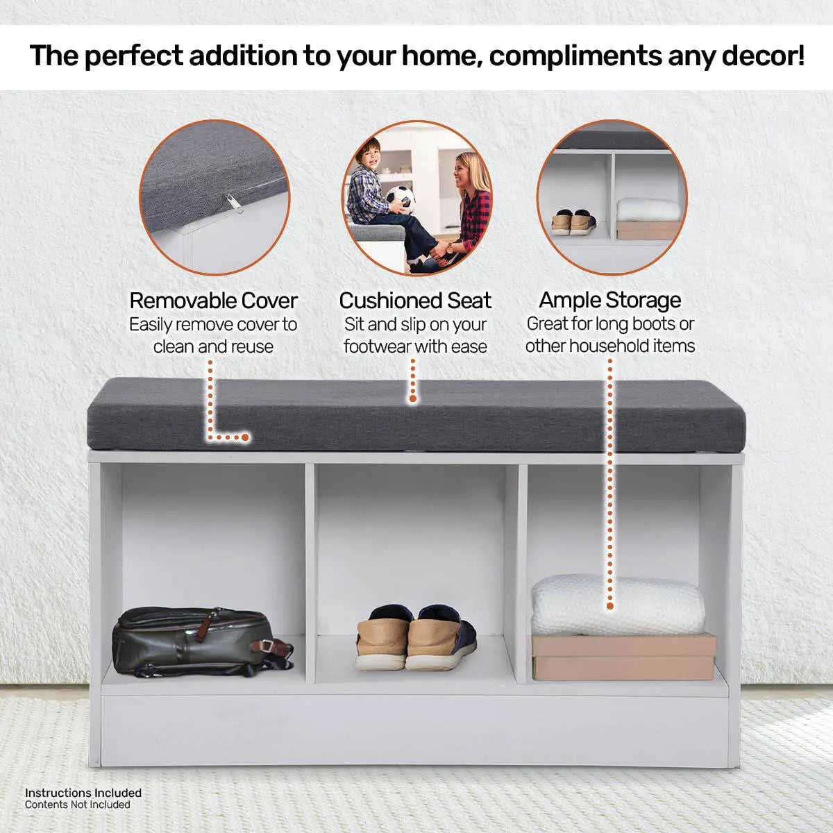 Home Master Storage/Shoe Bench With Padded Cushion Seating 90cm Deals499
