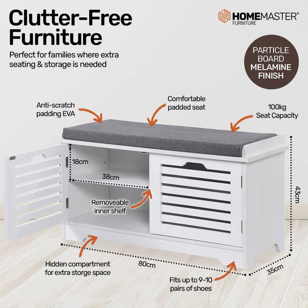 Home Master Storage/Shoe Cabinet With Removable Padded Cushion Seating 80cm Deals499