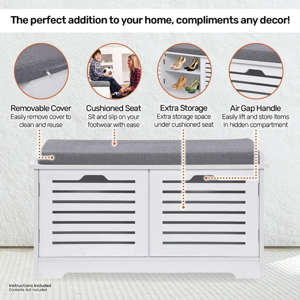 Home Master Storage/Shoe Cabinet With Removable Padded Cushion Seating 80cm Deals499