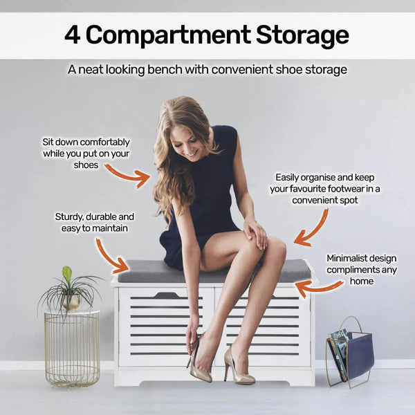 Home Master Storage/Shoe Cabinet With Removable Padded Cushion Seating 80cm Deals499