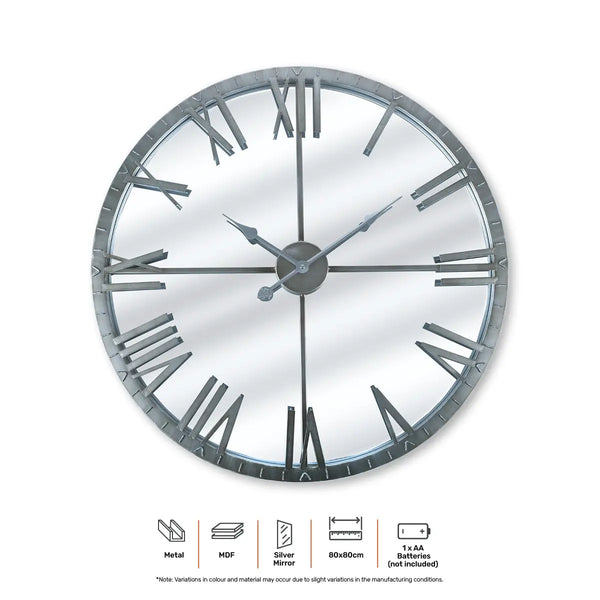 Home Master  Wall Clock Roman Numerals Stylish Mirror Face Metal Accents 80cm Deals499