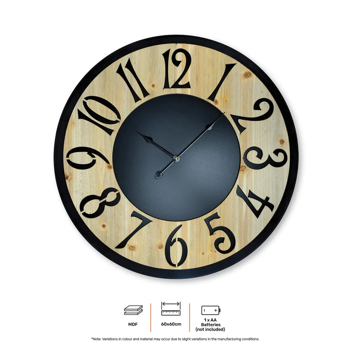 Home Master Wall Clock Wood & Metal Look Stylish Design Large Numbers 60cm Deals499