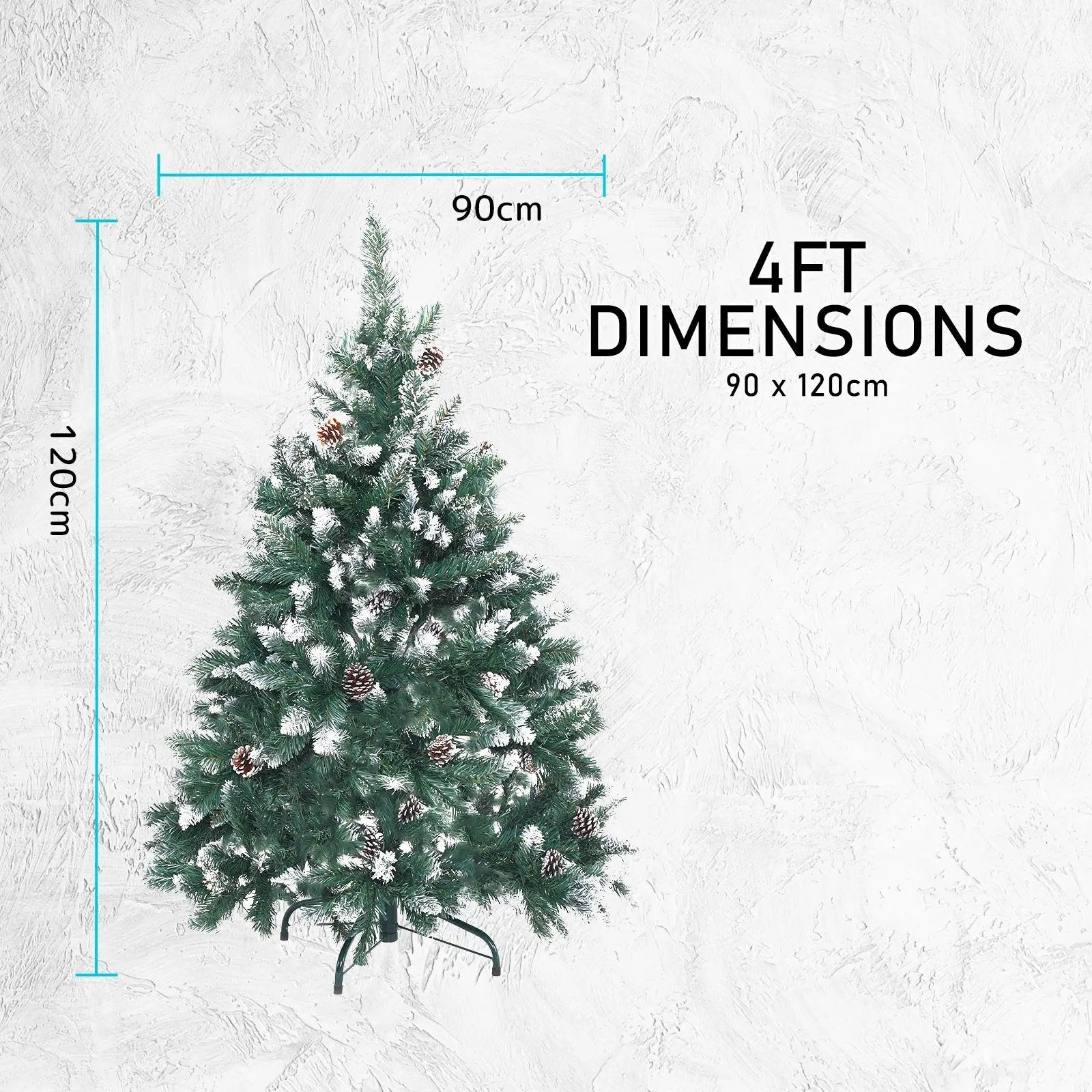 Home Ready 4Ft 120cm 390 tips Green Snowy Christmas Tree Xmas Pine Cones + Bauble Balls Deals499