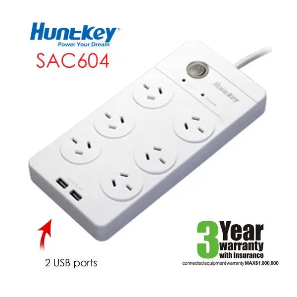 Huntkey Power Board (SAC604) with 6 sockets and 2 USB ports  ---RRP$79.95 Deals499
