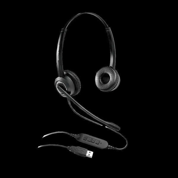 GRANDSTREAM GUV3000 Dual Ear USB Headset, Noise Canceling Microphone, HD Audio, 2m USB Cable, Suits Teams, Zoom, 3CX, Inline Controls GRANDSTREAM