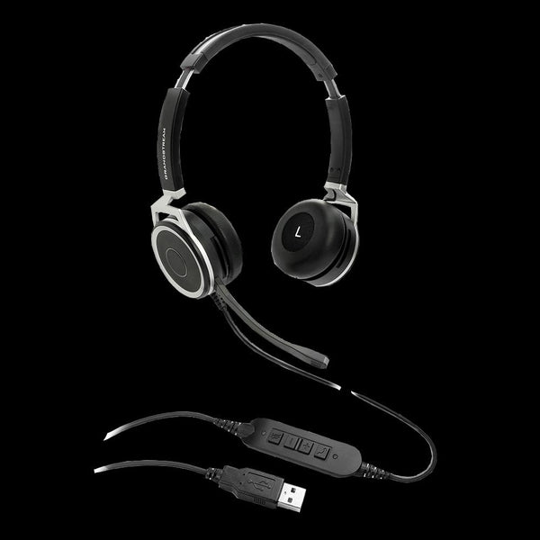 GRANDSTREAM GUV3005 Premium Dual Ear USB Headset, Busy Light, Noise Canceling Microphone, HD Audio, 2m USB Cable, Suits Teams, Zoom, 3CX GRANDSTREAM