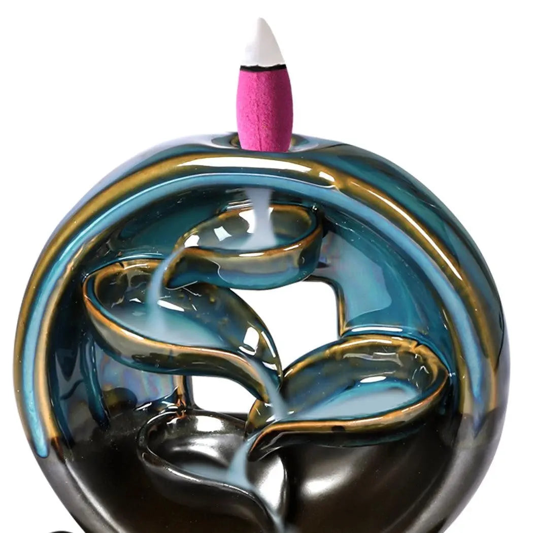 Incense Burner Rounded Waterfall Smoke Backflow Ceramic Cone Holder + 10 Cones Deals499