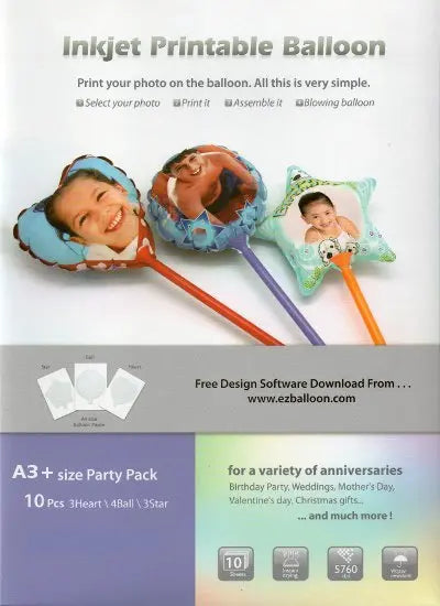 Inkjet Printable Balloons A3+ Size 10pcs (Party Pack) DIY