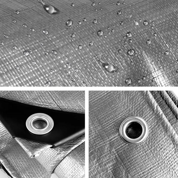Instahut 3.6x4.8m Tarp Camping Tarps Poly Tarpaulin Heavy Duty Cover 180gsm Silver Deals499