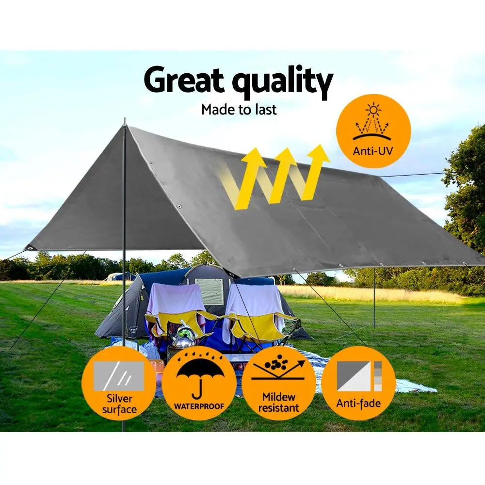 Instahut 3.6x4.8m Tarp Camping Tarps Poly Tarpaulin Heavy Duty Cover 180gsm Silver Deals499