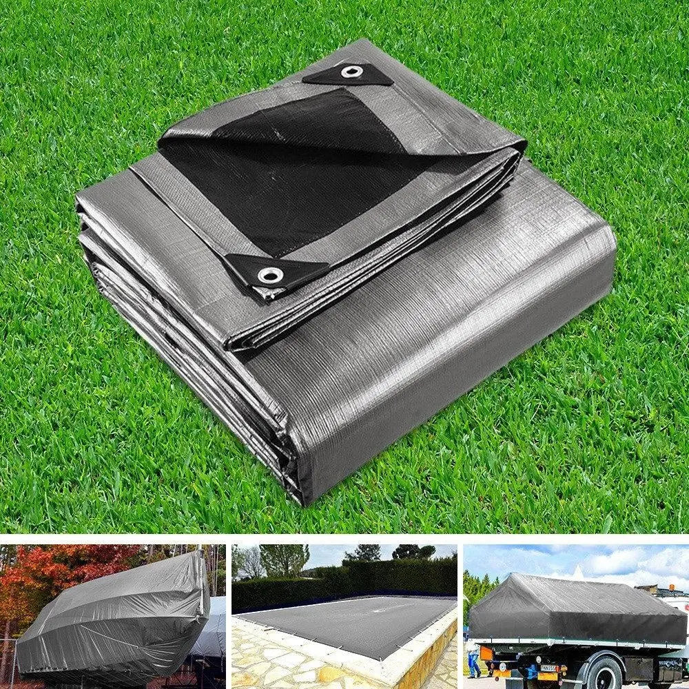 Instahut 3.6x4.8m Tarp Camping Tarps Poly Tarpaulin Heavy Duty Cover 180gsm Silver Deals499