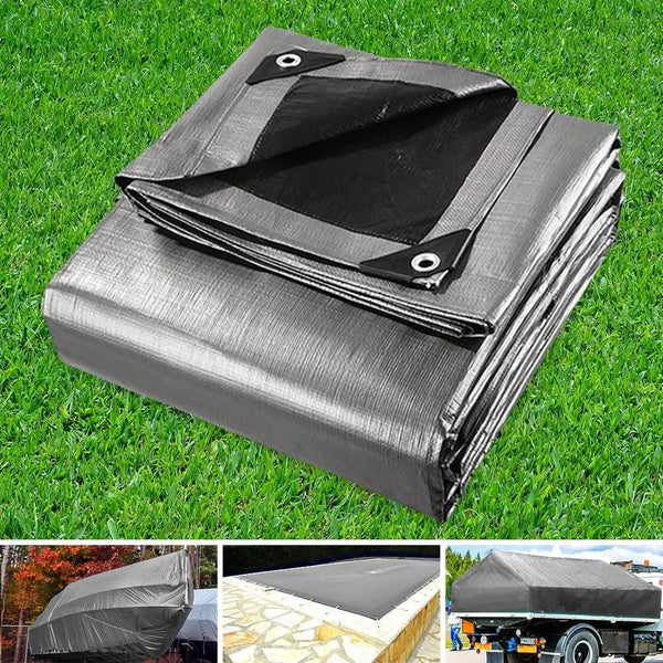 Instahut 3.6x4.8m Tarp Camping Tarps Poly Tarpaulin Heavy Duty Cover 180gsm Silver Deals499